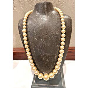 NAPIER GRADUATED FAUX PEARL BEAD 24" SINGLE STRAND CHUNKY Necklace MCM SIGNED EU
